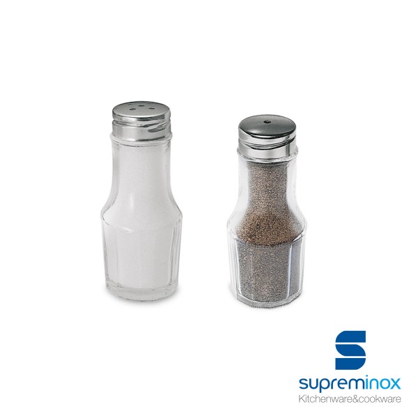 glass salt and pepper shaker with stainless steel lid